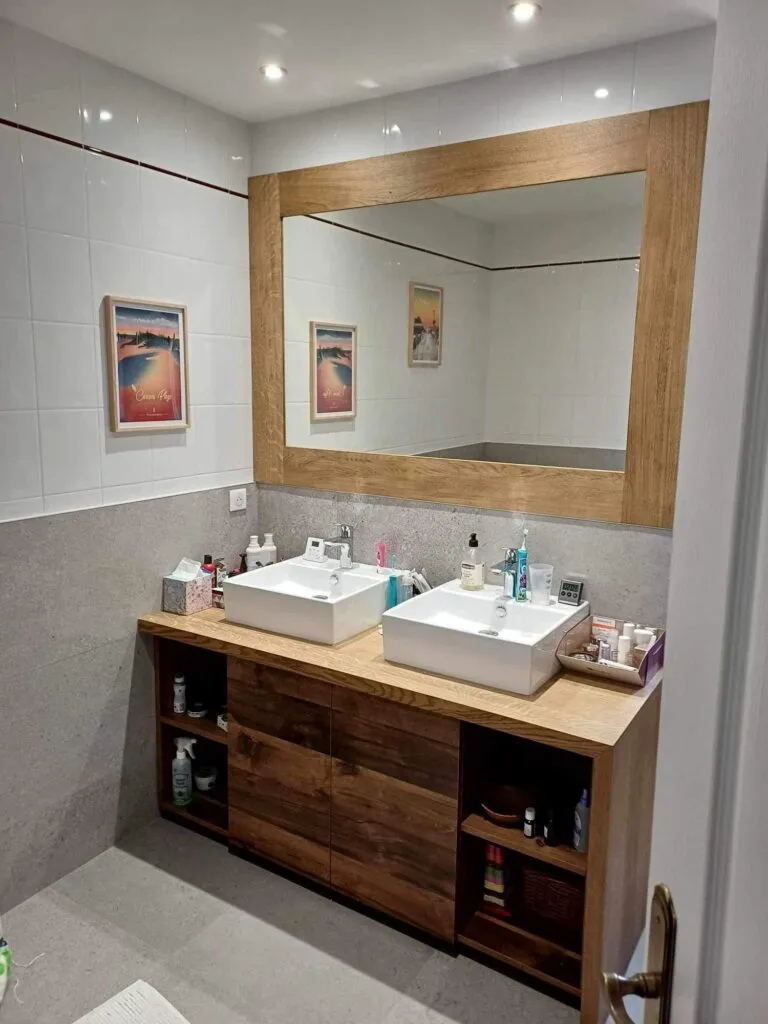 Meuble double vasque et miroir en bois